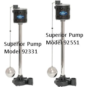 Pictured is Sueprior Pump Pedestal 1/3 HP Model 92301 and Sueprior Pump 1/2 HP Model 92551. The Superior Pump Model 92551 has a 5 yearw warranty compared to Model 92301 with a 3 year warranty.
